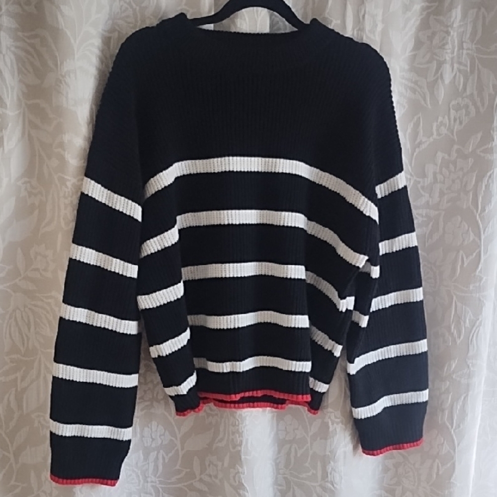 Elegant Black and White Striped Sweater